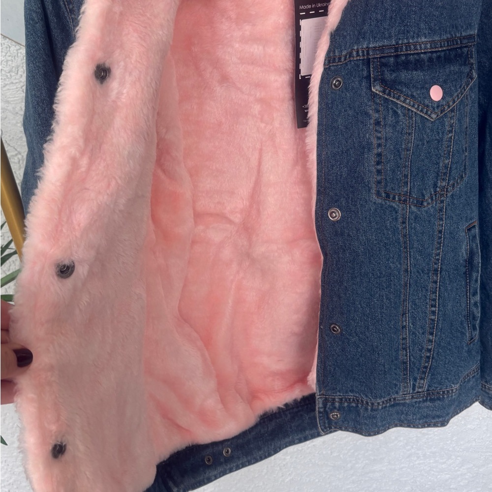 NWT DASTI Women's Sherpa Trucker Collar Jacket – Blue Denim & Pink Sherpa - Picture 11 of 11
